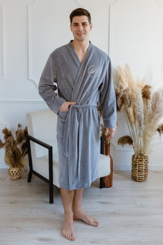 szlafrok welurowy szary męski