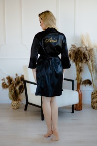 Szlafrok damski satynowy z przewagą bawełny, z haftem na plecach