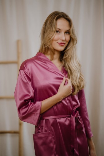 szlafrok damski satynowy różowy