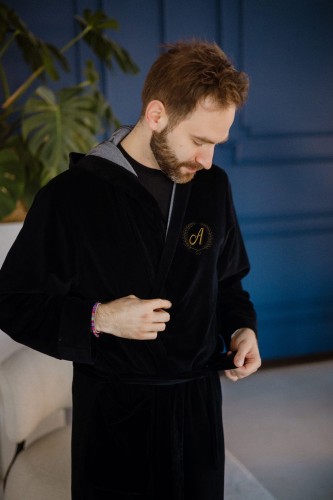 Szlafrok męski welurowy z kapturem