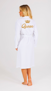 Szlafrok welurowy, bawełniany Queen z koroną, haftem na piersi i plecach 