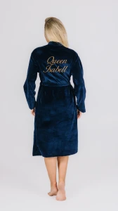Szlafrok damski welurowy bawełniany ze złotym haftem Queen Isabell na plecach (dłuższy)