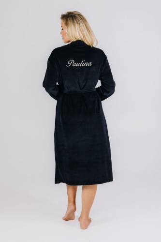 szlafrok damski długi czarny z imieniem welurowy