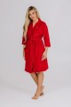 damski welurowy krótszy szlafrok czerwony do kolan